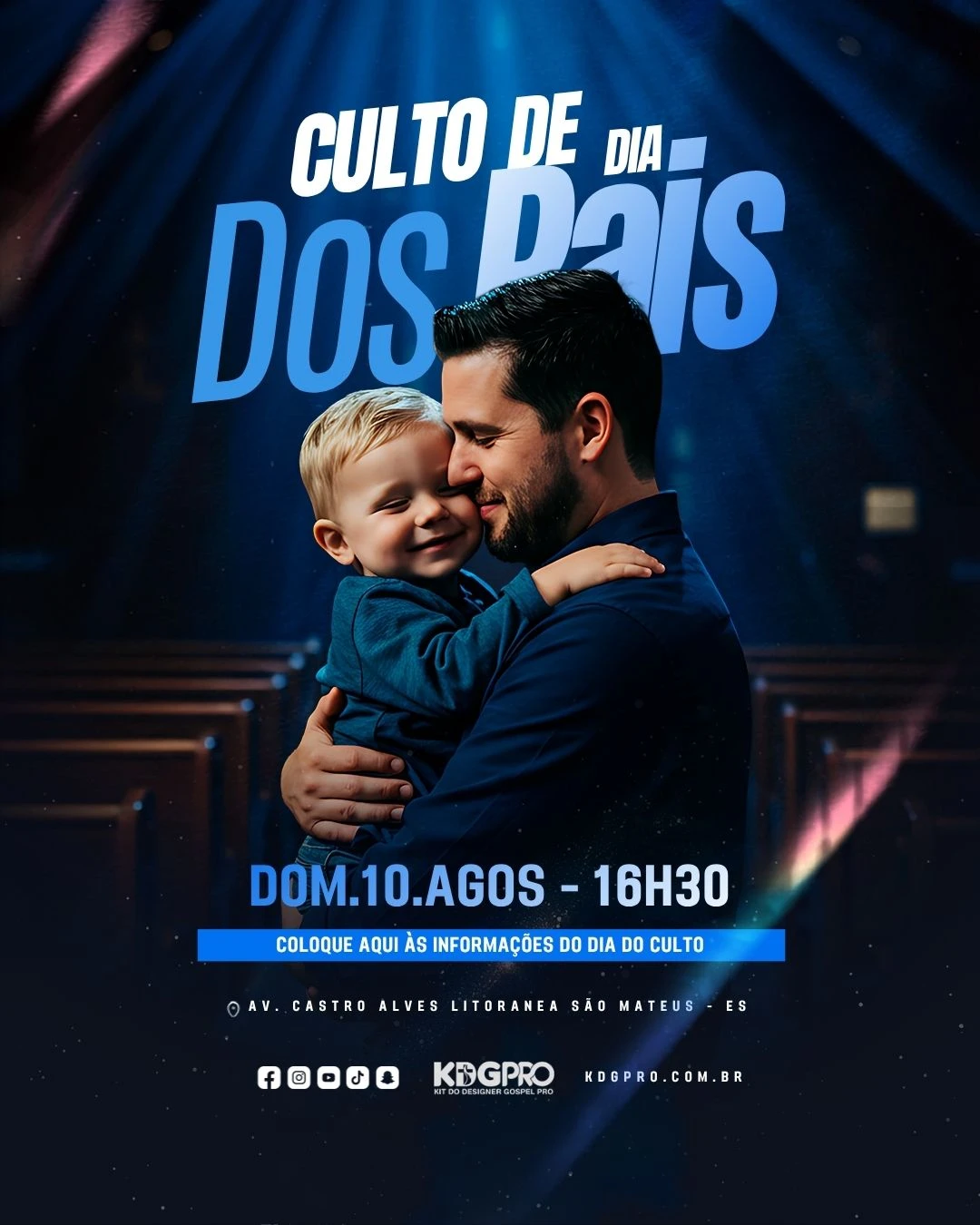 Domingo 10 de Agosto dia dos Pais | Datas Comemorativas | Arte para Igreja Editável no Canva | Cartaz