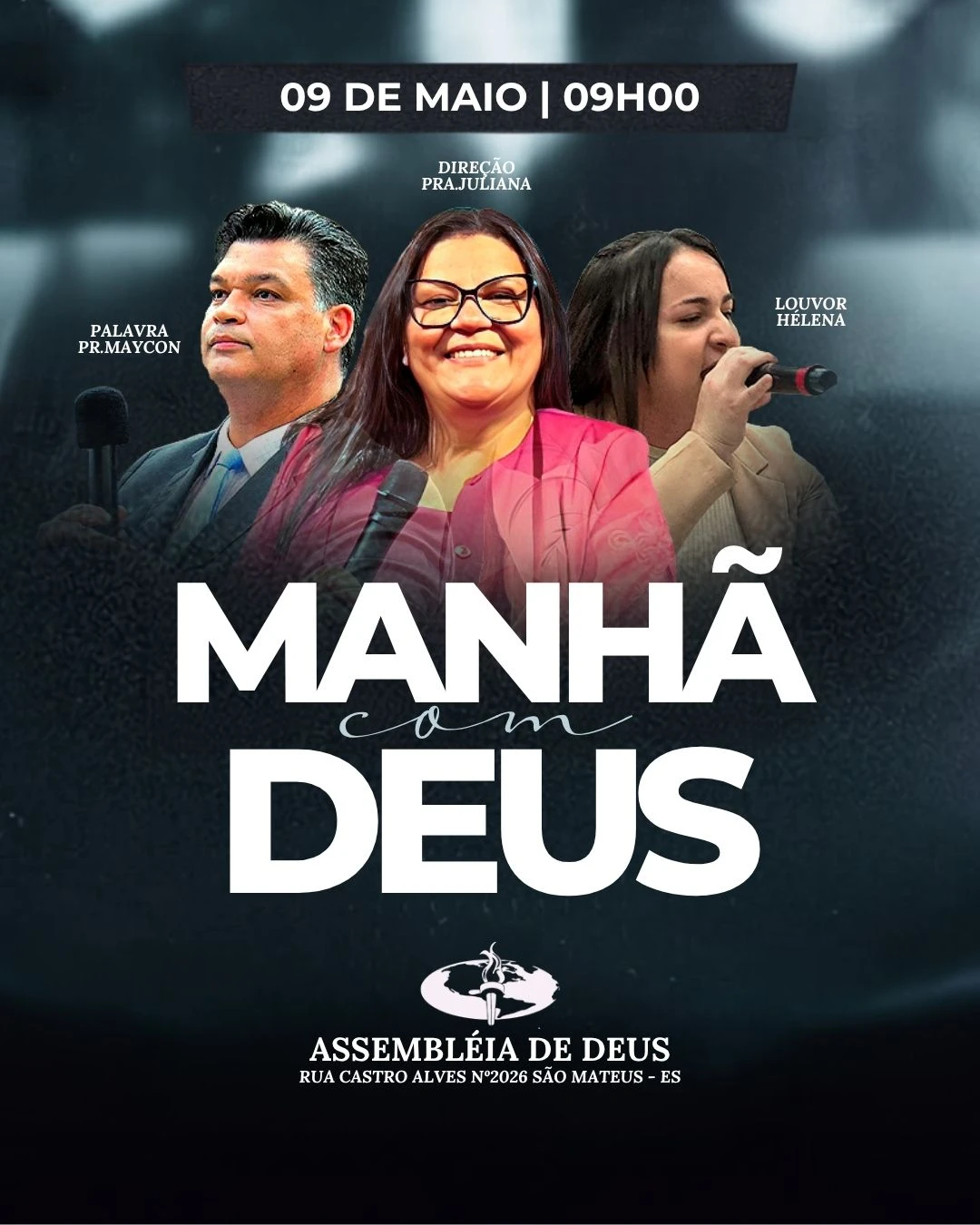 Manhã com Deus 09 de Maio | Eventos | Arte para Igreja Editável no Canva | Cartaz