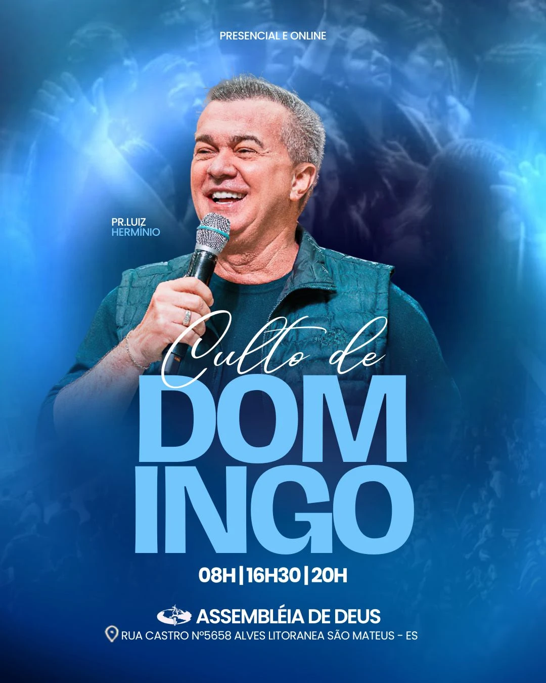 Culto de Dimingo Agosto | Eventos | Arte para Igreja Editável no Canva | Cartaz