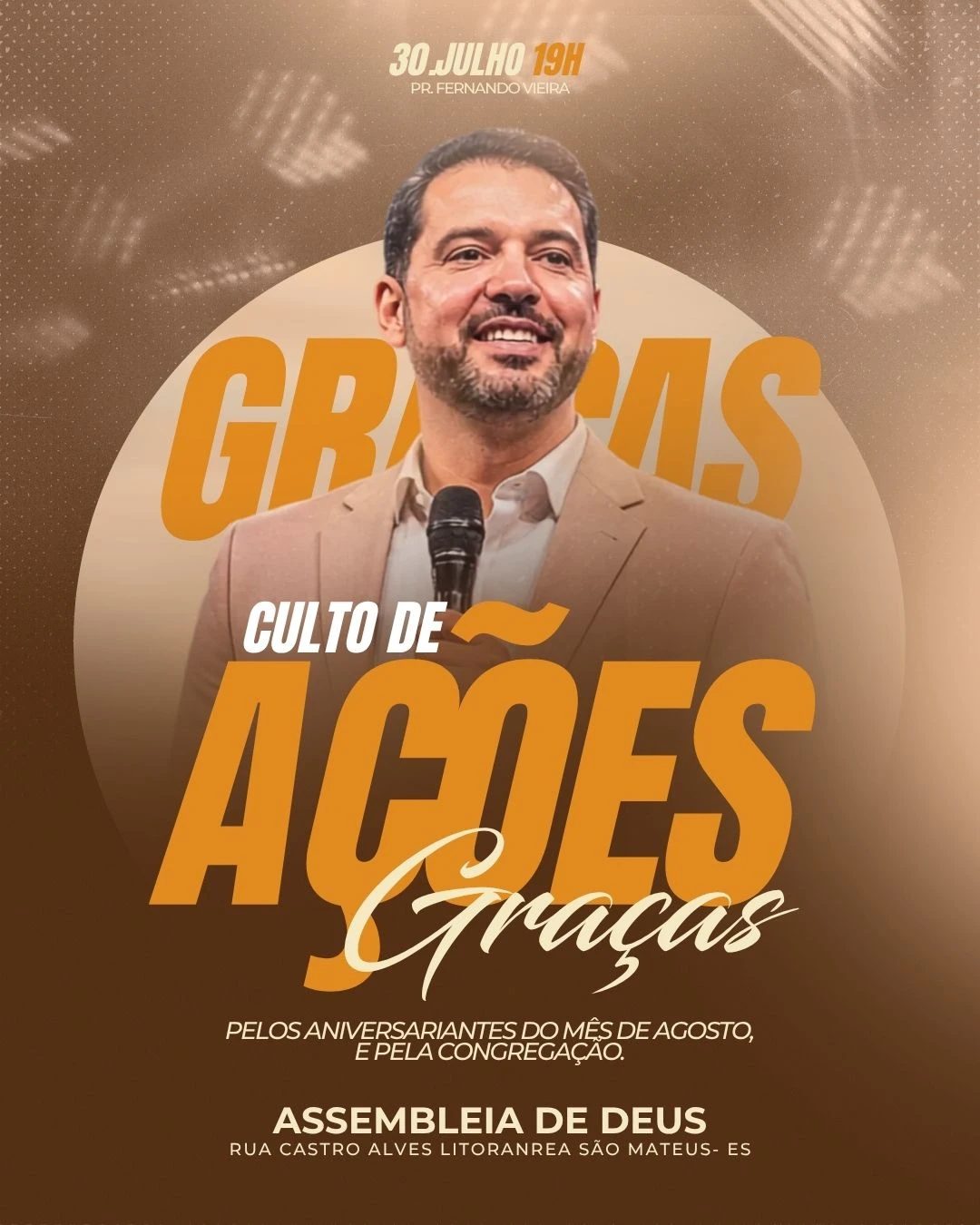 Açoes de Graças 30 de Julho | Eventos | Arte para Igreja Editável no Canva | Cartaz