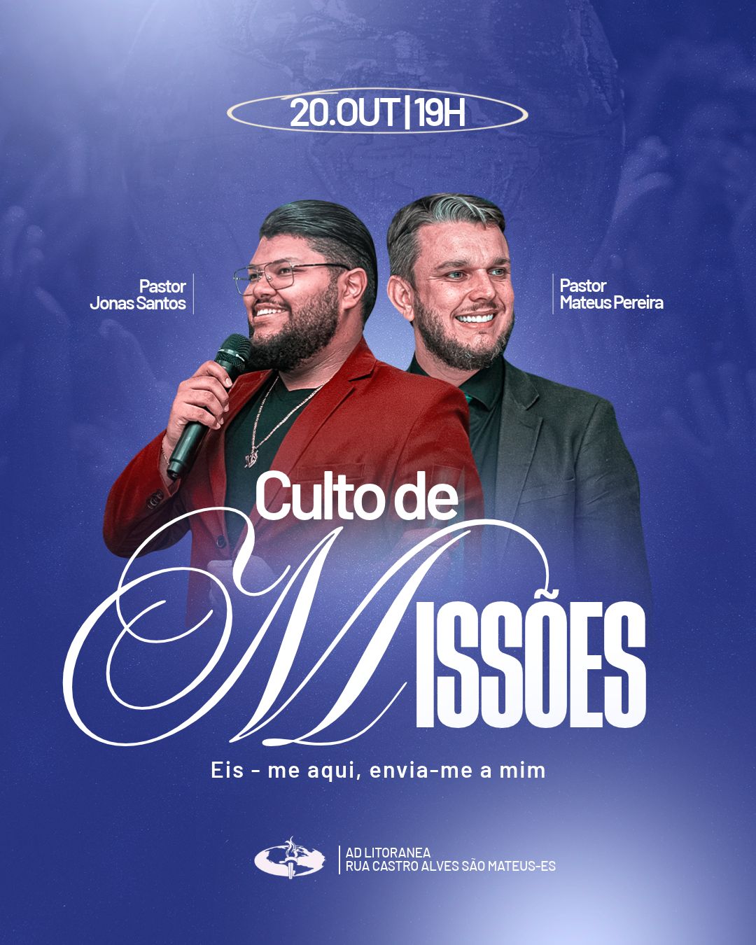 Culto de Missões | Pr.Jonas Santos | Culto de Missões | Arte para Igreja Editável no Canva | Cartaz