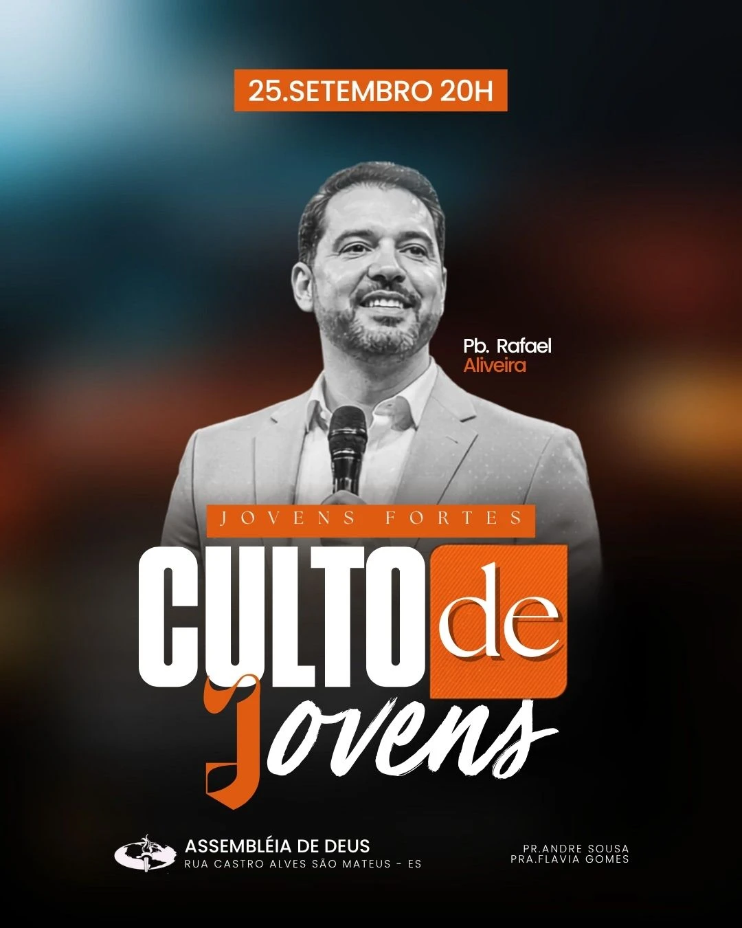 Culto de Jovens Pr.Rafael | Culto de Jovens | Arte para Igreja Editável no Canva | Cartaz