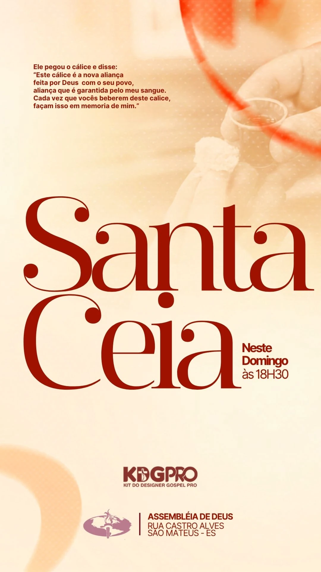 Santa Ceia Domingo 18h30 | Culto de Ceia | Arte para Igreja Editável no Canva | Story