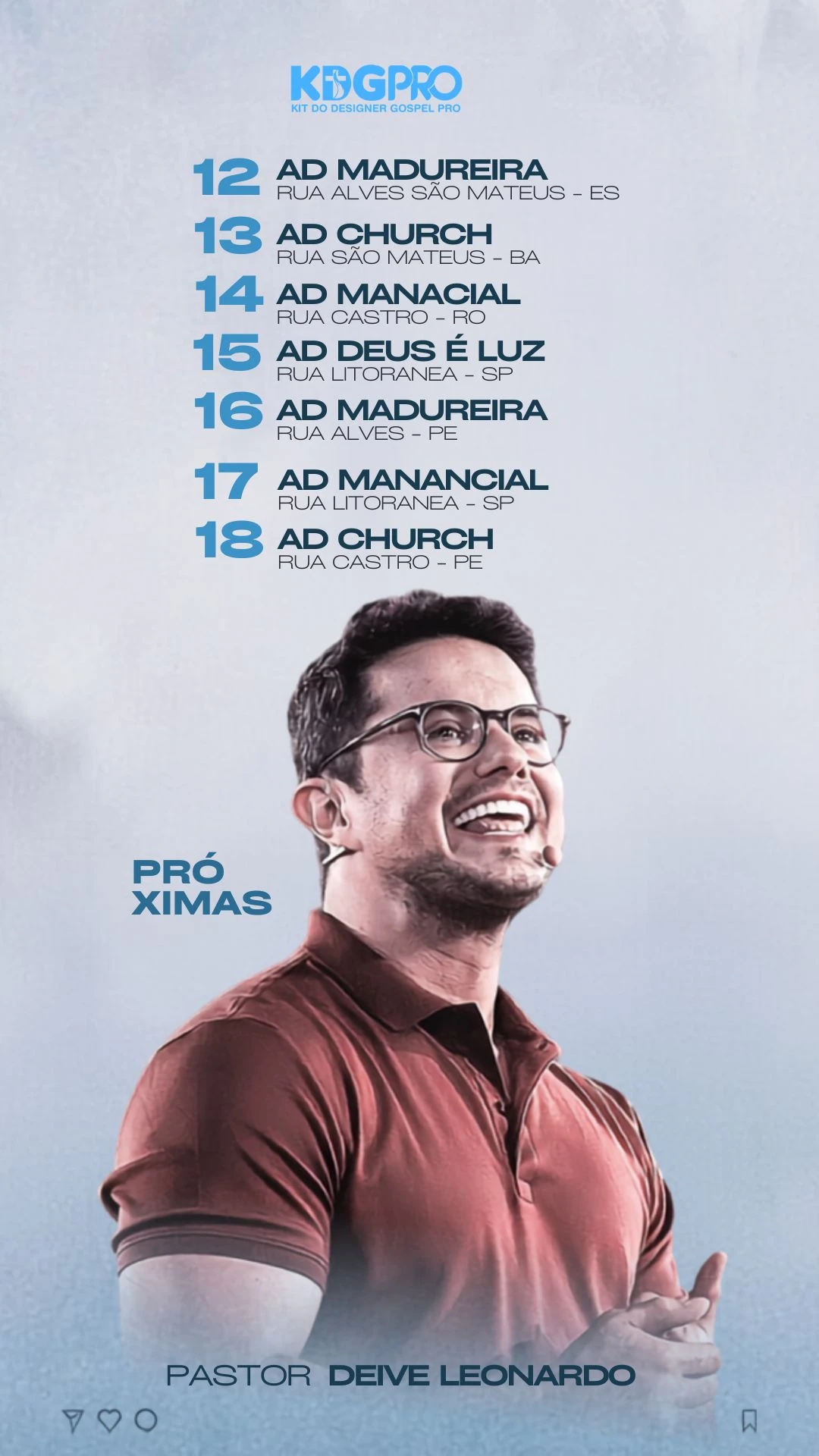Tour 2026 Pr. Deive Leonardo | Agendas | Arte para Igreja Editável no Canva | Story