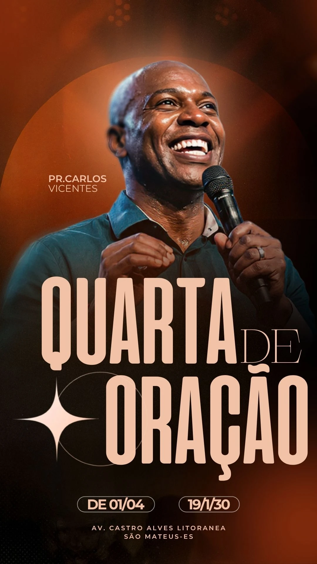 Quarta de Oração Pr.Carlos | Eventos | Arte para Igreja Editável no Canva | Story