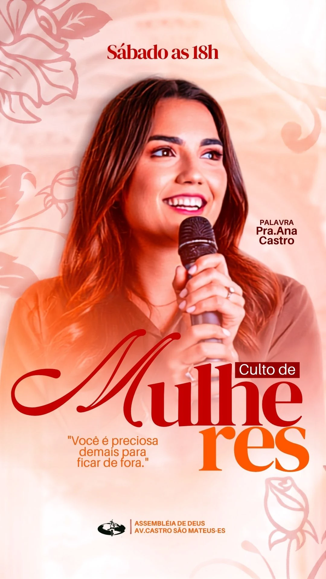 Culto de Mulheres Sábado 18h | Dia das Mulheres | Arte para Igreja Editável no Canva | Story