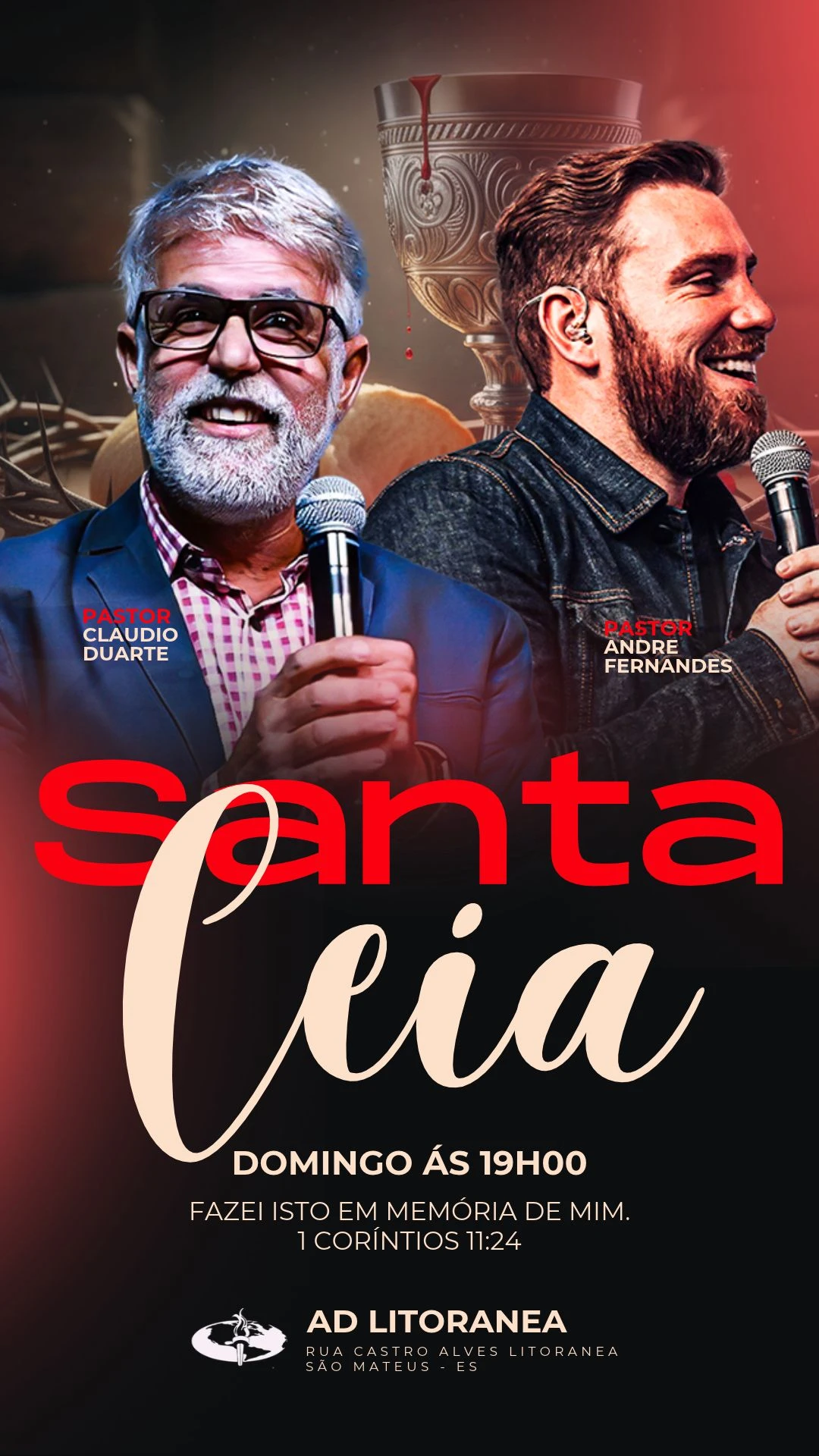 Santa Ceia AD Litoranea | Culto de Ceia | Arte para Igreja Editável no Canva | Story Santa Ceia AD Litoranea | Culto de Ceia | Arte para Igreja Editável no Canva | Story