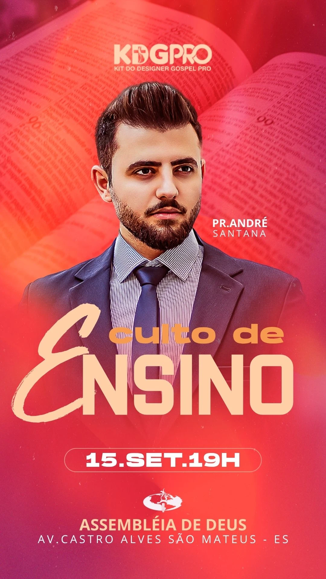 Culto de Ensino Pr.André Santana | Ensino Bíblico | Arte para Igreja Editável no Canva | Story