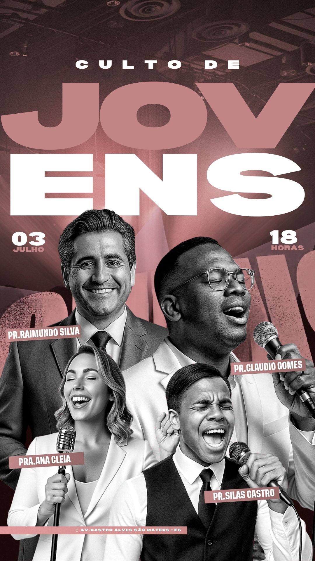 Culto de Jovens Pr.Silas Castro | Culto de Jovens | Arte para Igreja Editável no Canva | Story