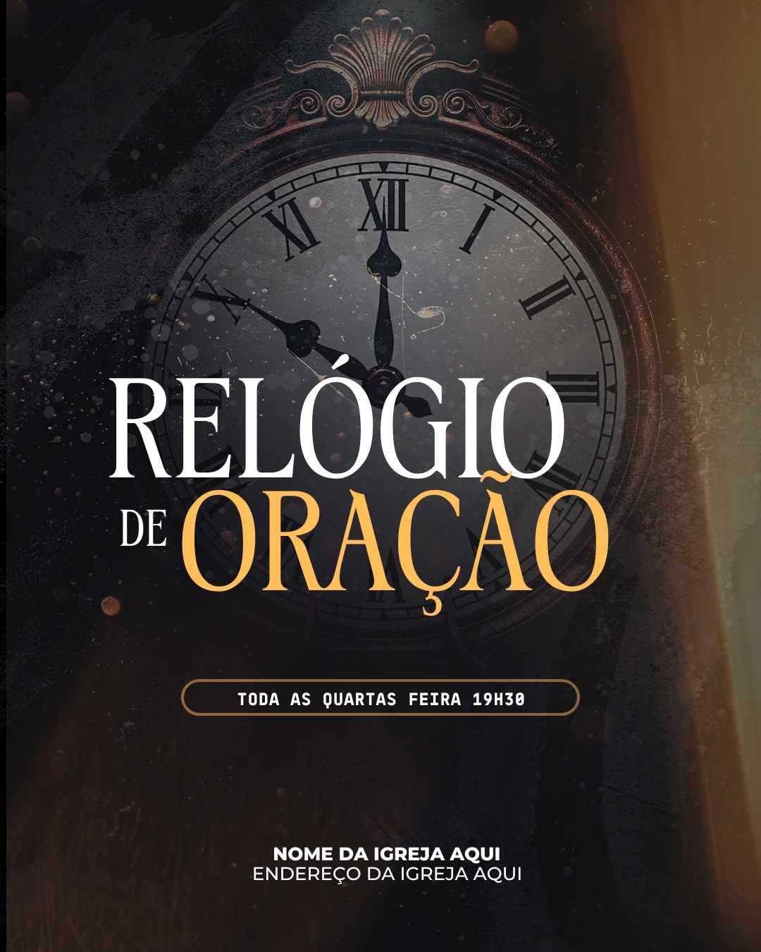 Relógio de Oração | Oração | Arte para Igreja Editável no Canva | Cartaz