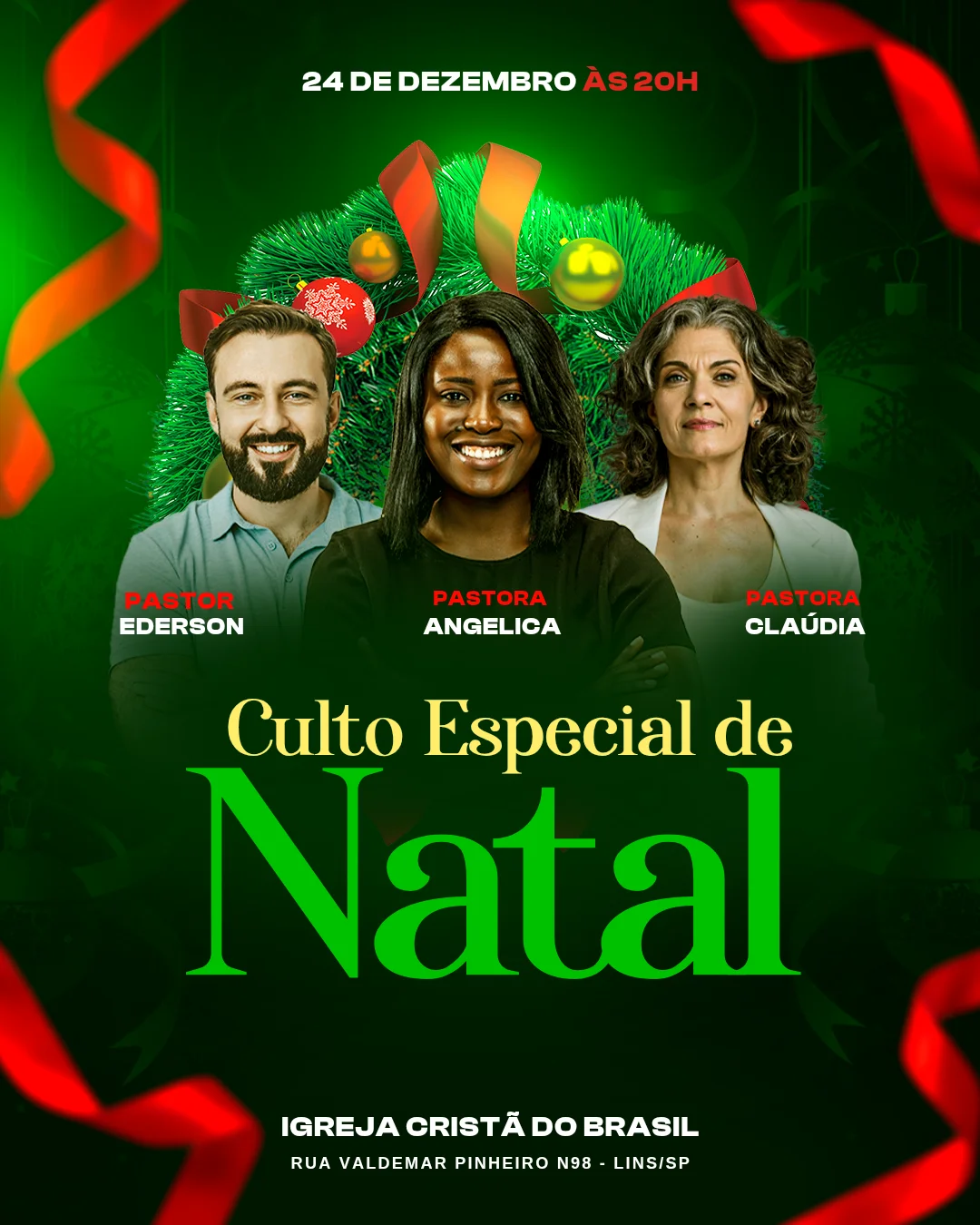 Culto Especial de Natal | Natal | Arte para Igreja Editável no Canva | Cartaz
