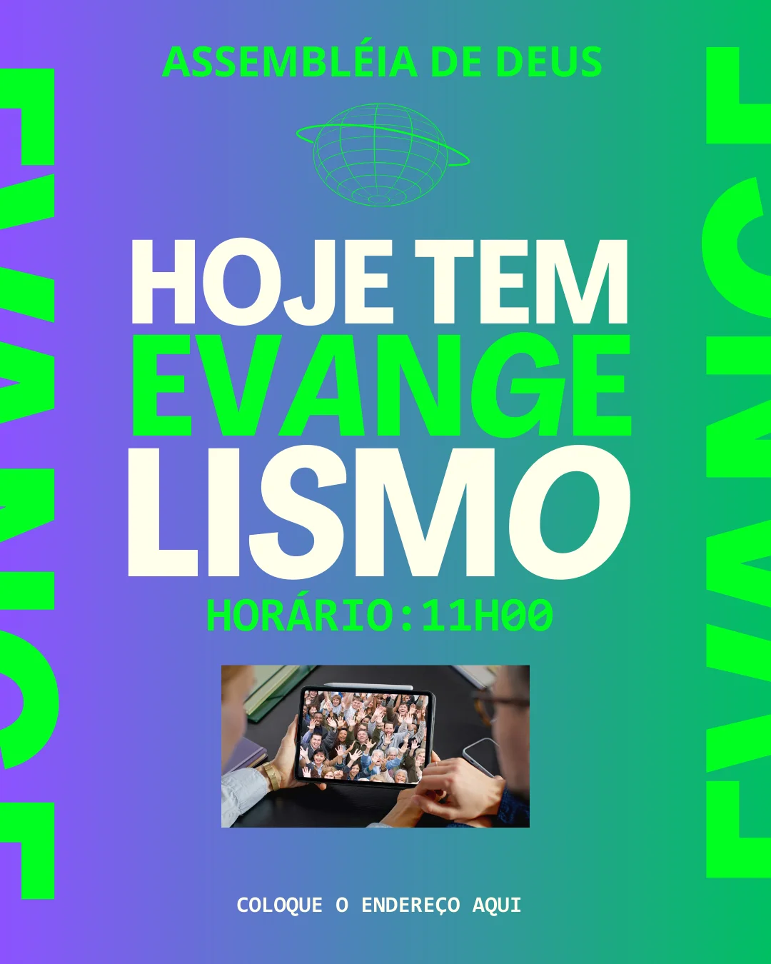 Hoje tem Evangelismo | Outros temas | Arte para Igreja Editável no Canva | Cartaz