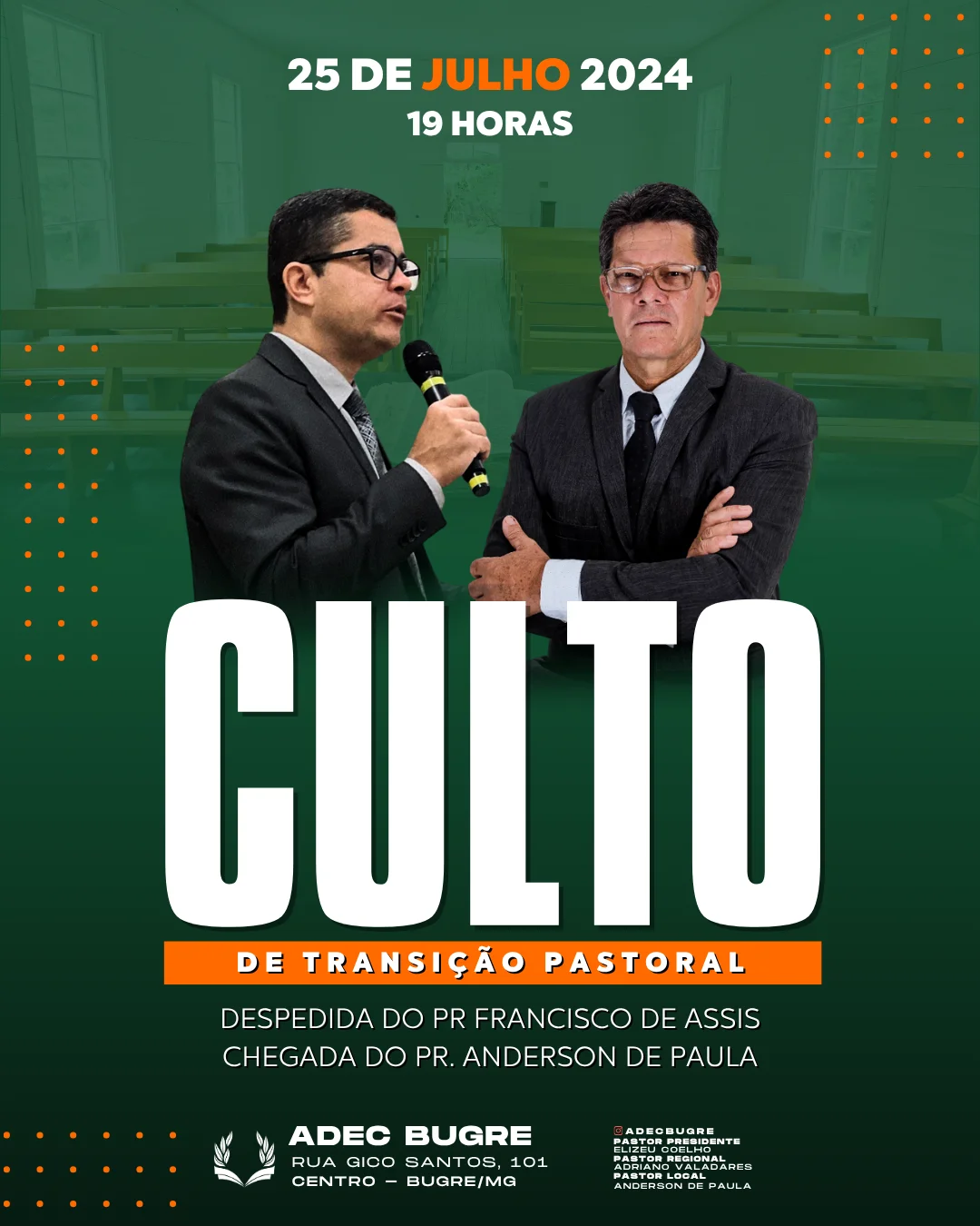 CULTO DE TRANSIÇÃO PASTORAL