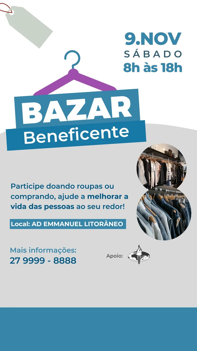 Bazar Beneficente | Ação Social | Arte para Igreja Editável no Canva | Story