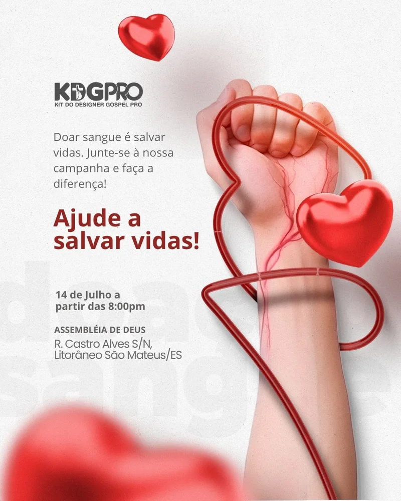 Doar Sangue é Salvar Vidas | Ação Social | Arte para Igreja Editável no Canva | Cartaz