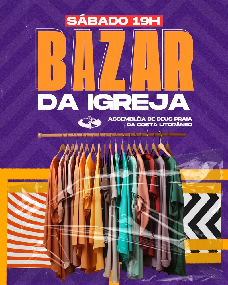 Bazar da Igreja – Sábado | Ação Social | Arte para Igreja Editável no Canva | Cartaz