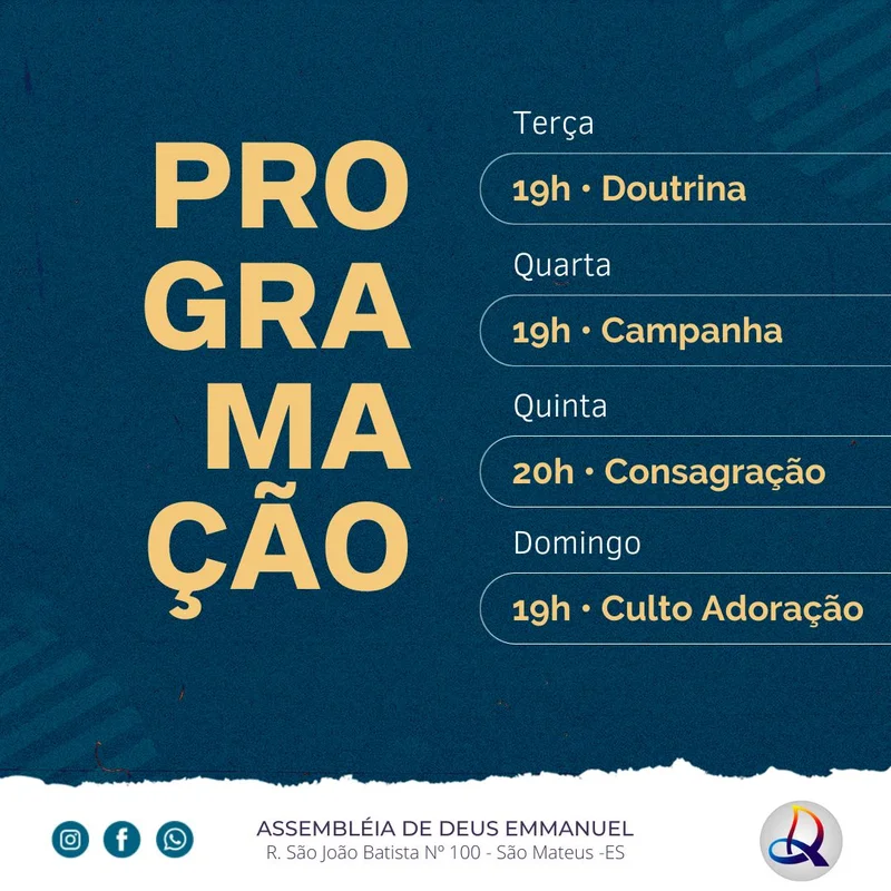 Programação Assembleia de Deus Emmanuel | Agendas | Arte para Igreja Editável no Canva | Feed Programação Assembleia de Deus Emmanuel | Agendas | Arte para Igreja Editável no Canva | Feed