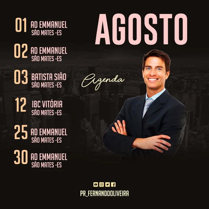Agenda Agosto 2025 | Agendas | Arte para Igreja Editável no Canva | Feed Agenda Agosto 2025 | Agendas | Arte para Igreja Editável no Canva | Feed