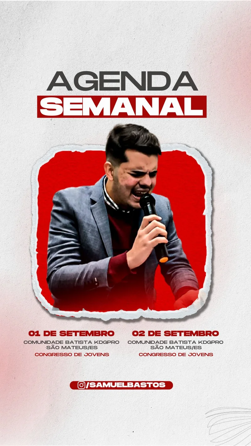 Agenda Semanal Samuel Bastos | Agendas | Arte para Igreja Editável no Canva | Story Agenda Semanal Samuel Bastos | Agendas | Arte para Igreja Editável no Canva | Story