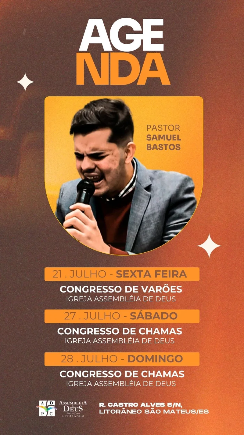 Agenda da Igreja – Julho Congresso Varões Chamas | Agendas | Arte para Igreja Editável no Canva | Story Agenda da Igreja – Julho Congresso Varões Chamas | Agendas | Arte para Igreja Editável no Canva | Story