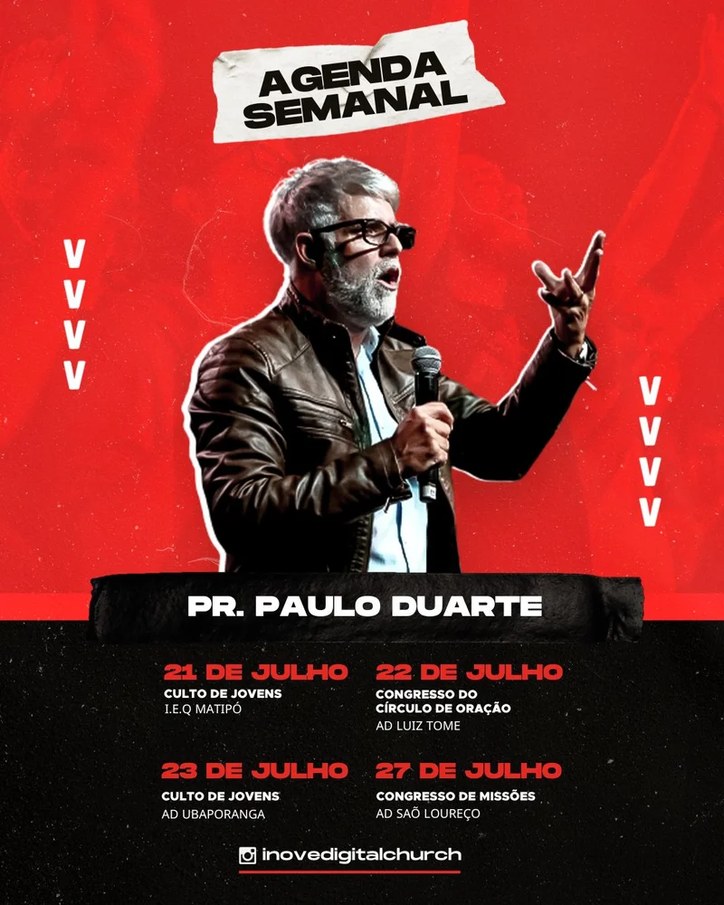 Agenda Semanal – Pastor Cláudio Duarte | Agendas | Arte para Igreja Editável no Canva | Cartaz Agenda Semanal – Pastor Cláudio Duarte | Agendas | Arte para Igreja Editável no Canva | Cartaz