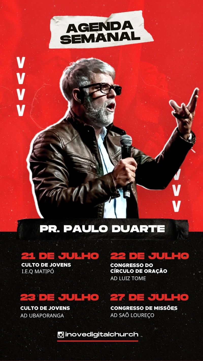 Agenda Semanal – Pastor Cláudio Duarte | Agendas | Arte para Igreja Editável no Canva | Story Agenda Semanal – Pastor Cláudio Duarte | Agendas | Arte para Igreja Editável no Canva | Story