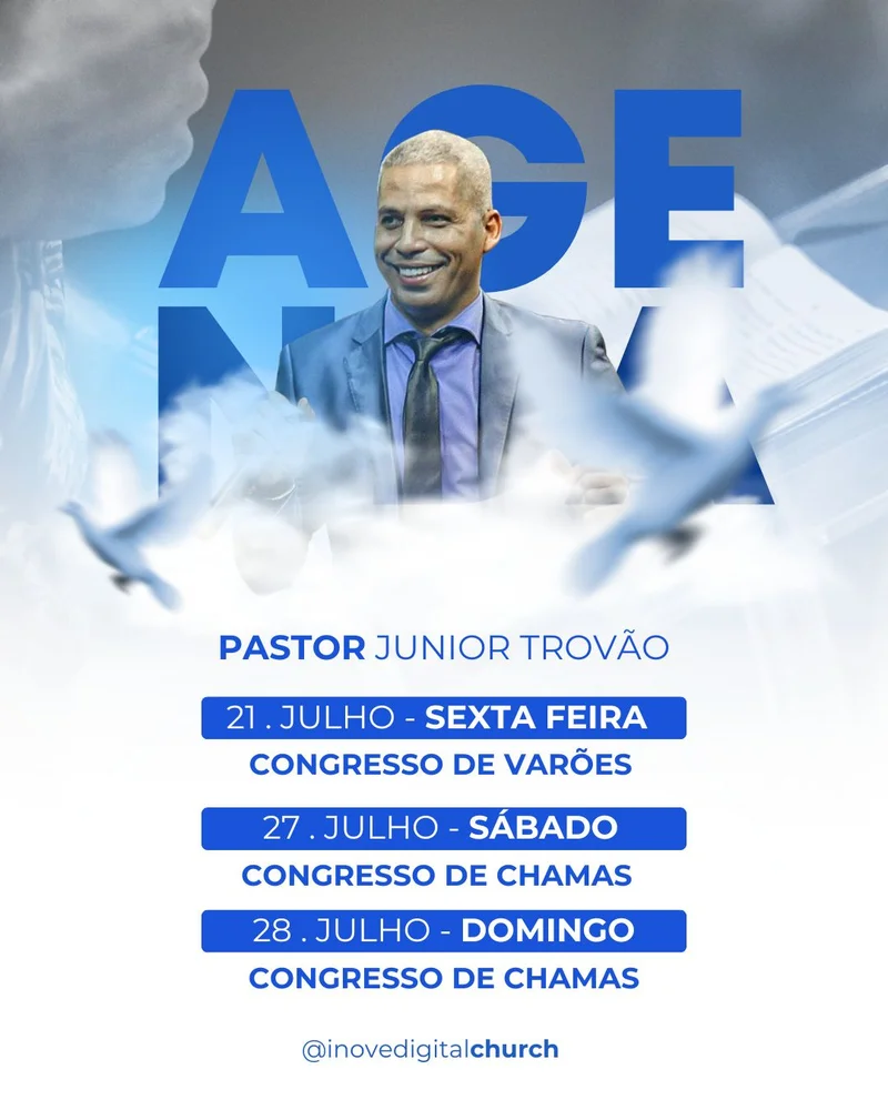 Agenda da Semana – Julho Pastor Junior Trovão | Agendas | Arte para Igreja Editável no Canva | Cartaz Agenda da Semana – Julho Pastor Junior Trovão | Agendas | Arte para Igreja Editável no Canva | Cartaz
