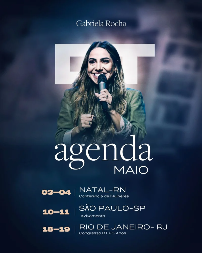Agenda Maio – Pastora Gabriela Rocha | Agendas | Arte para Igreja Editável no Canva | Cartaz Agenda Maio – Pastora Gabriela Rocha | Agendas | Arte para Igreja Editável no Canva | Cartaz