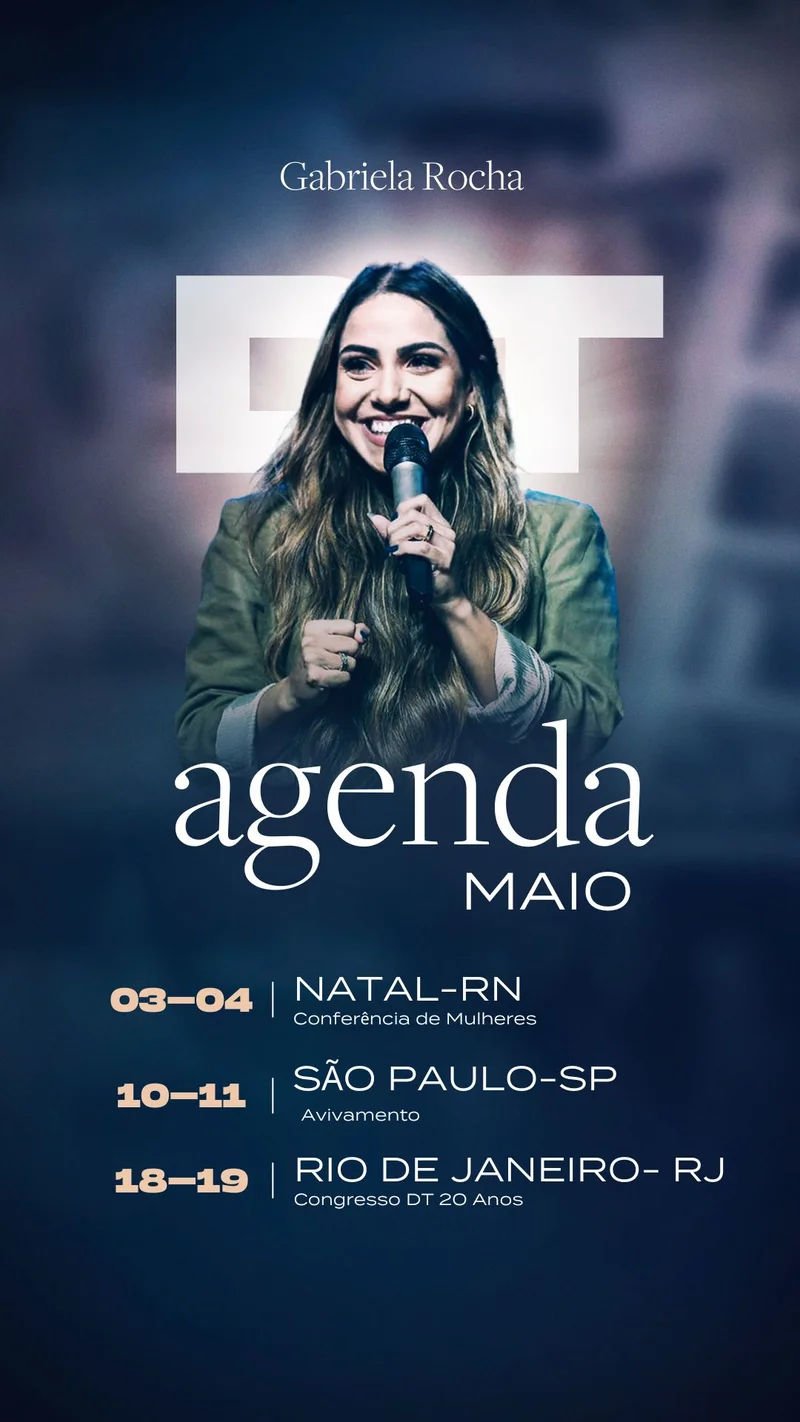 Agenda Maio – Pastora Gabriela Rocha | Agendas | Arte para Igreja Editável no Canva | Story Agenda Maio – Pastora Gabriela Rocha | Agendas | Arte para Igreja Editável no Canva | Story