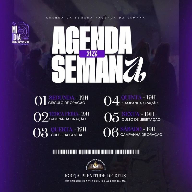 Agenda Semanal da Igreja | Agendas | Arte para Igreja Editável no Canva | Feed Agenda Semanal da Igreja | Agendas | Arte para Igreja Editável no Canva | Feed