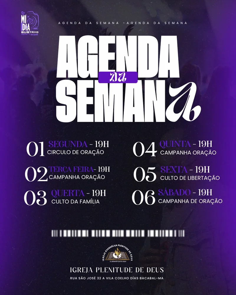 Agenda Semanal da Igreja | Agendas | Arte para Igreja Editável no Canva | Cartaz