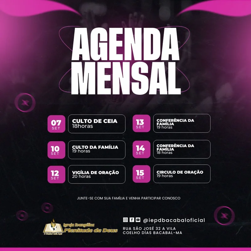 Agenda Mensal da Igreja | Agendas | Arte para Igreja Editável no Canva | Feed Agenda Mensal da Igreja | Agendas | Arte para Igreja Editável no Canva | Feed