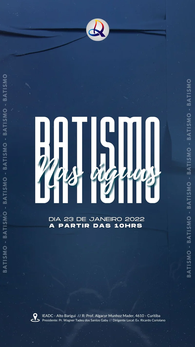 Batismo nas Águas IEADC - Alto Barigui | Batismo | Arte para Igreja Editável no Canva | Story