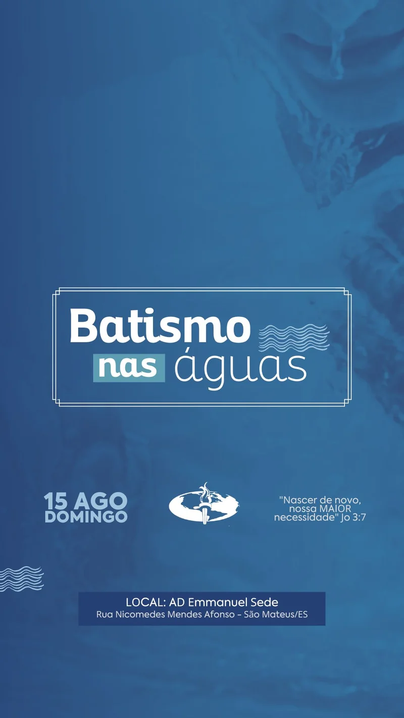 Batismo Evangélico nas Águas | Batismo | Arte para Igreja Editável no Canva | Story