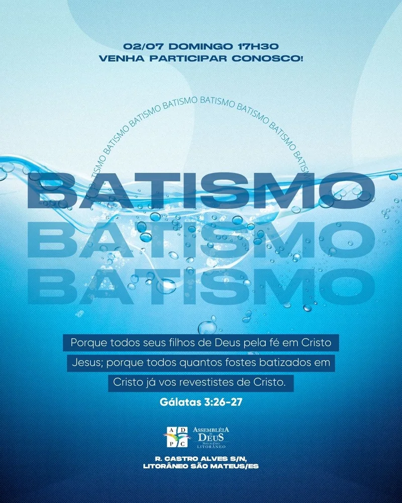 Batismo nas Águas - Um Novo Começo em Cristo | Batismo | Arte para Igreja Editável no Canva | Cartaz Batismo nas Águas - Um Novo Começo em Cristo | Batismo | Arte para Igreja Editável no Canva | Cartaz