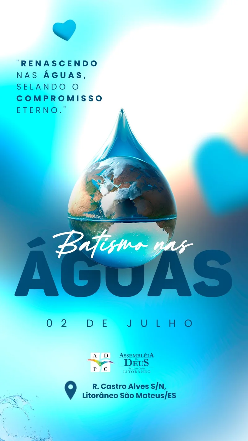 Batismo nas Águas - Um Novo Começo em Cristo | Batismo | Arte para Igreja Editável no Canva | Story Batismo nas Águas - Um Novo Começo em Cristo | Batismo | Arte para Igreja Editável no Canva | Story