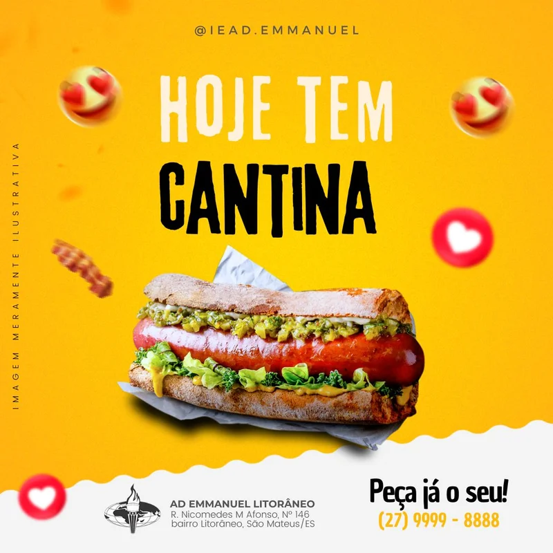 Hoje tem Cantina na Igreja | Cantina | Arte para Igreja Editável no Canva | Feed Hoje tem Cantina na Igreja | Cantina | Arte para Igreja Editável no Canva | Feed