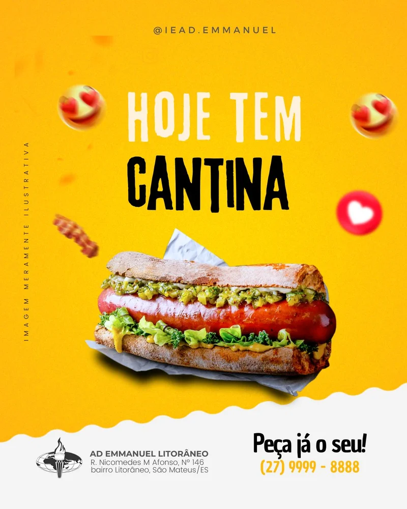 Hoje tem Cantina na Igreja | Cantina | Arte para Igreja Editável no Canva | Cartaz Hoje tem Cantina na Igreja | Cantina | Arte para Igreja Editável no Canva | Cartaz