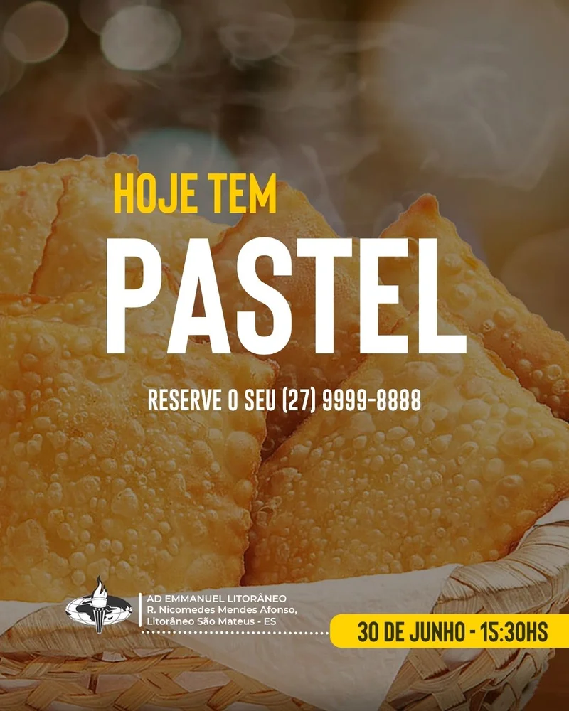 Hoje tem Pastel reserve o seu | Cantina | Arte para Igreja Editável no Canva | Cartaz Hoje tem Pastel reserve o seu | Cantina | Arte para Igreja Editável no Canva | Cartaz