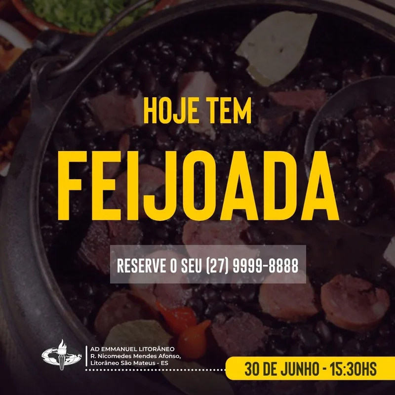 Hoje tem Feijoada | Cantina | Arte para Igreja Editável no Canva | Feed Hoje tem Feijoada | Cantina | Arte para Igreja Editável no Canva | Feed