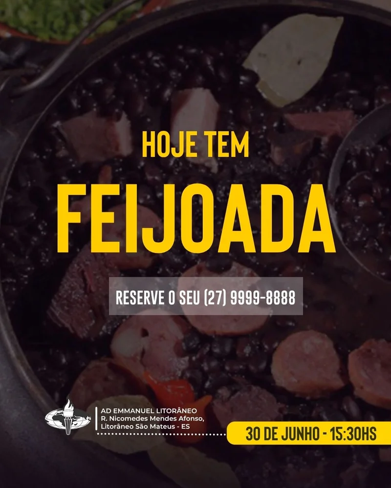Hoje tem Feijoada | Cantina | Arte para Igreja Editável no Canva | Cartaz Hoje tem Feijoada | Cantina | Arte para Igreja Editável no Canva | Cartaz