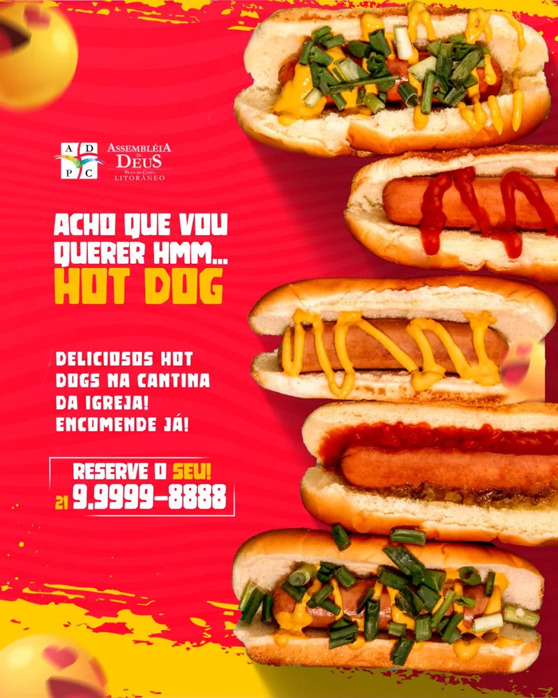 Cantina da Igreja: Hot Dog Especial Hoje! | Cantina | Arte para Igreja Editável no Canva | Cartaz Cantina da Igreja: Hot Dog Especial Hoje! | Cantina | Arte para Igreja Editável no Canva | Cartaz