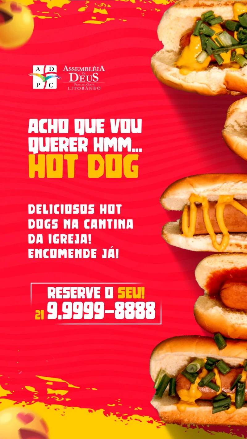 Cantina da Igreja: Hot Dog Especial Hoje! | Cantina | Arte para Igreja Editável no Canva | Story