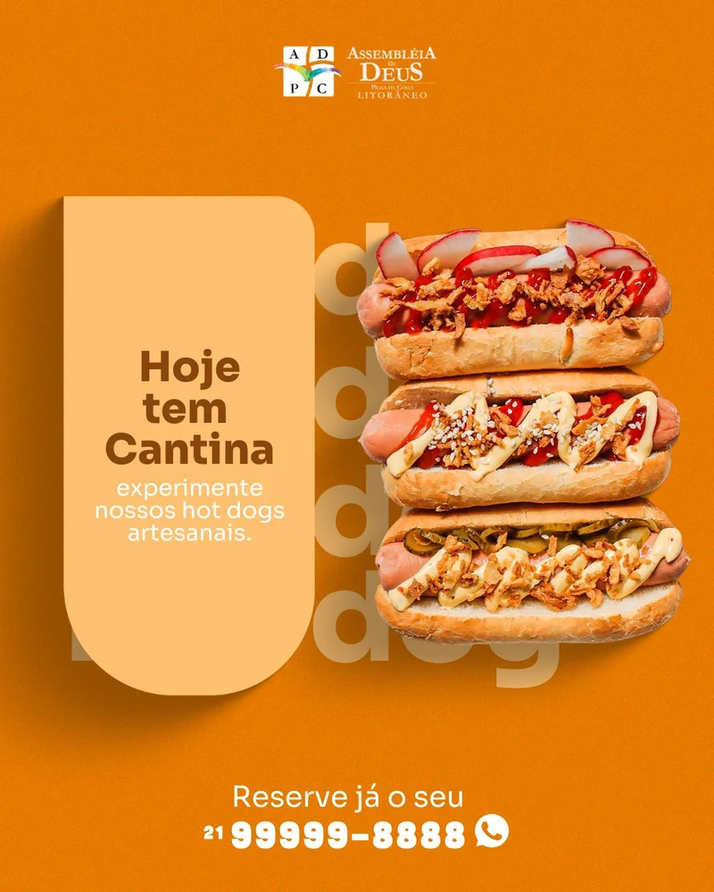 Hot Dog na Cantina da Igreja - Venha Saborear! | Cantina | Arte para Igreja Editável no Canva | Cartaz Hot Dog na Cantina da Igreja - Venha Saborear! | Cantina | Arte para Igreja Editável no Canva | Cartaz