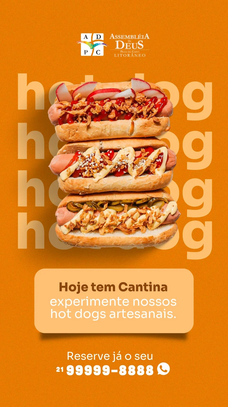 Hot Dog na Cantina da Igreja - Venha Saborear! | Cantina | Arte para Igreja Editável no Canva | Story