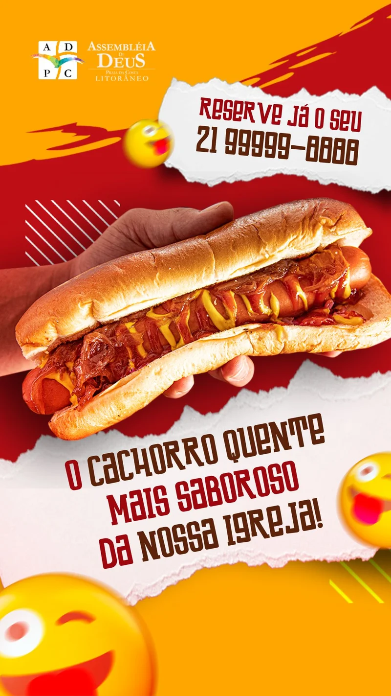 O Cachorro Quente Mais Saboroso da Igreja! | Cantina | Arte para Igreja Editável no Canva | Story