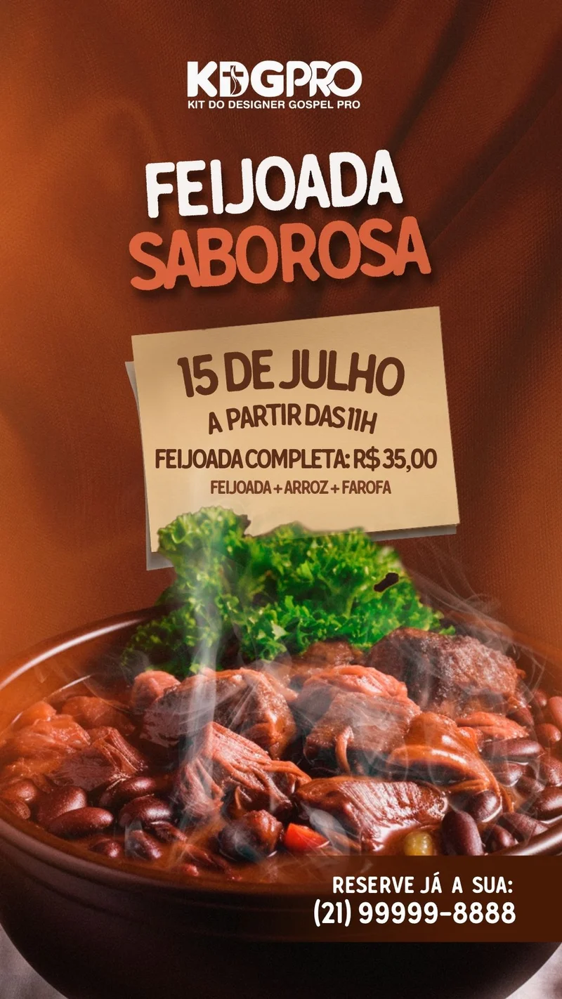 Feijoada Saborosa na Cantina da Igreja: Delícia e Comunhão! | Cantina | Arte para Igreja Editável no Canva | Story