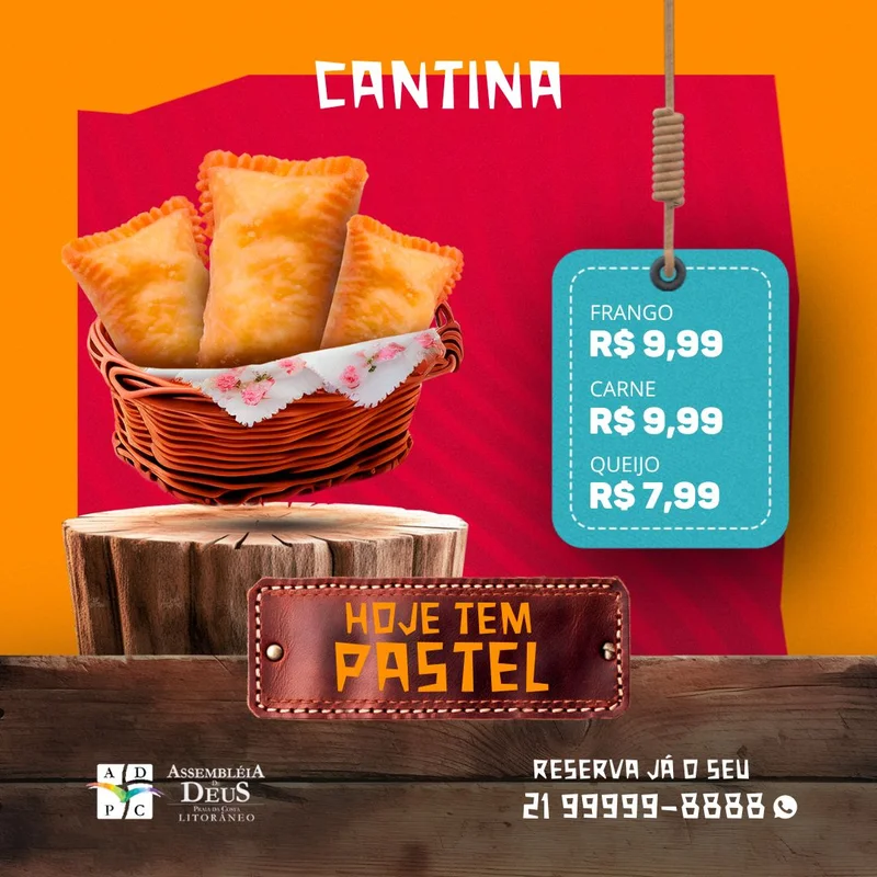 Cantina da Igreja: Pastel Fresquinho HOJE! | Cantina | Arte para Igreja Editável no Canva | Feed Cantina da Igreja: Pastel Fresquinho HOJE! | Cantina | Arte para Igreja Editável no Canva | Feed
