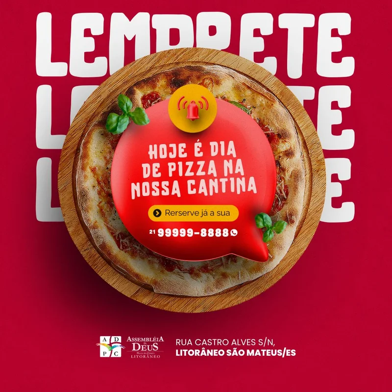 Pizza na Cantina da Igreja: Delícia HOJE! | Cantina | Arte para Igreja Editável no Canva | Feed Pizza na Cantina da Igreja: Delícia HOJE! | Cantina | Arte para Igreja Editável no Canva | Feed