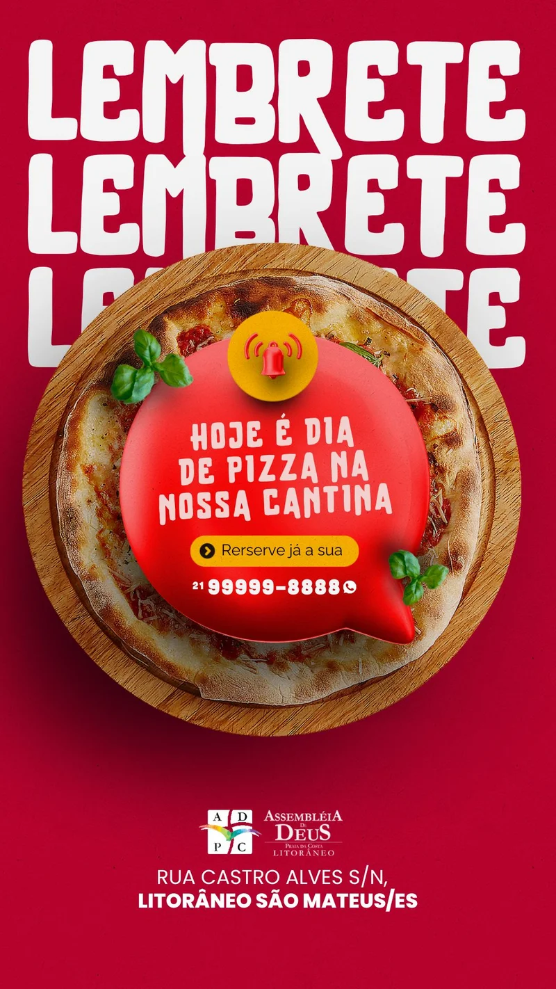 Pizza na Cantina da Igreja: Delícia HOJE! | Cantina | Arte para Igreja Editável no Canva | Story Pizza na Cantina da Igreja: Delícia HOJE! | Cantina | Arte para Igreja Editável no Canva | Story